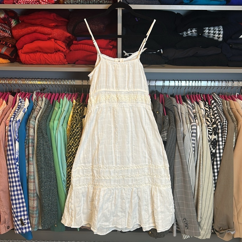 Lucky Brand white adjustable strap button closure gauzy midi dress size S - Picture 3 of 3